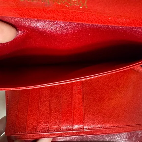 YSL Red Leather Wallet Monogram,Rare 80s Classic Yves Saint Laurent Vintage - Picture 6 of 14